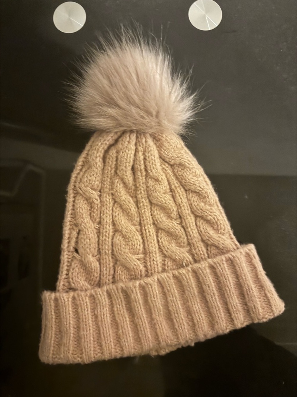 Cable Knit Pom Pom Beanie - light pink